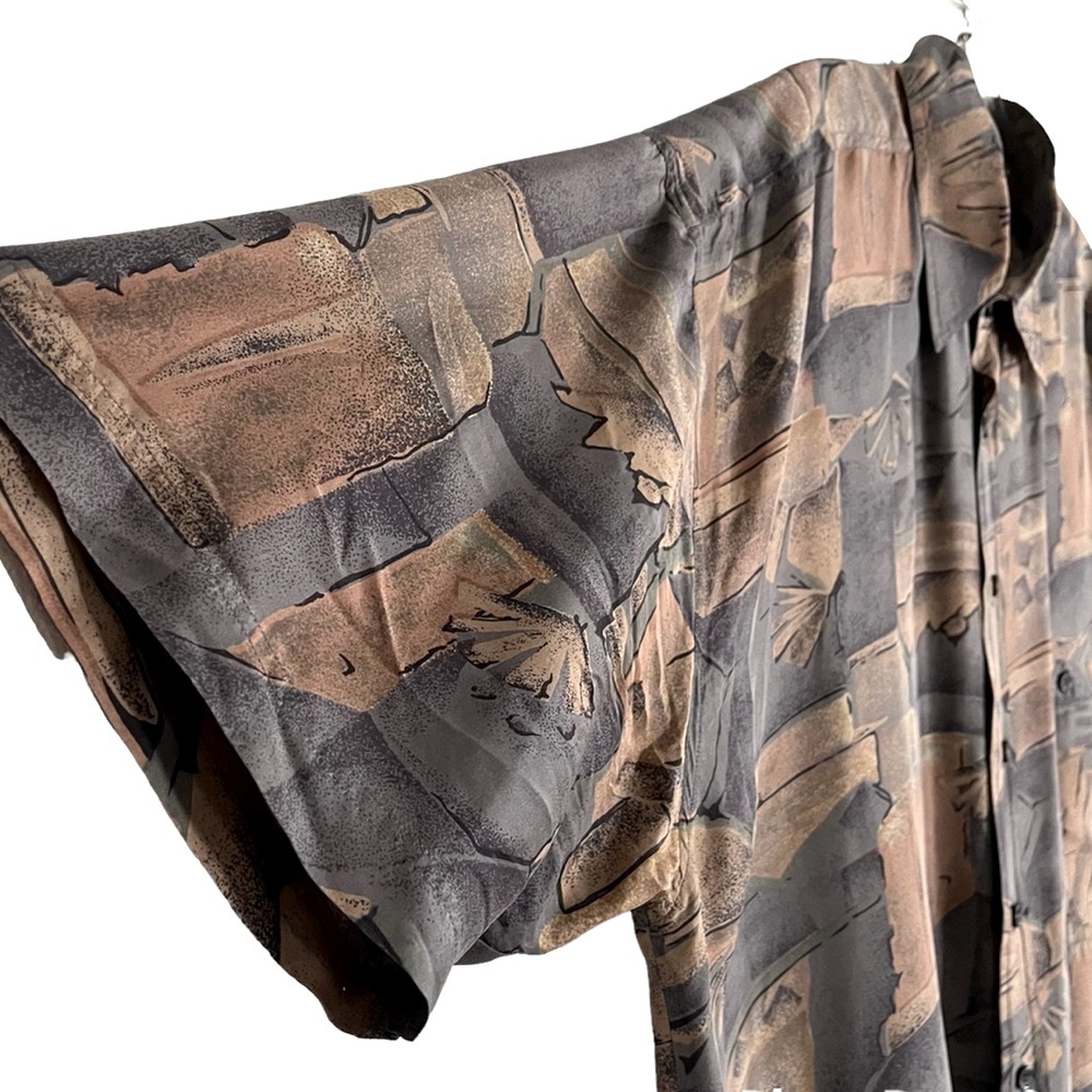 Metallic Silk Business-Casual Collared Short-Sleeve Shirt Colore Italia Perfect - Picture 5 of 10
